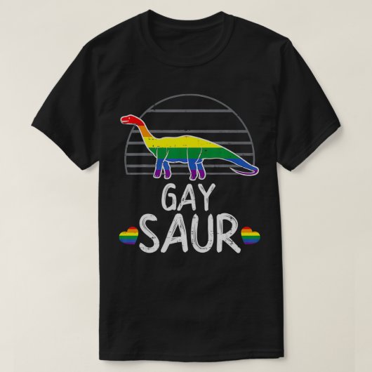 ガイソール恐竜ディノLGBTQレインボーフラグゲイプライド Tシャツ (デザイン正面)
