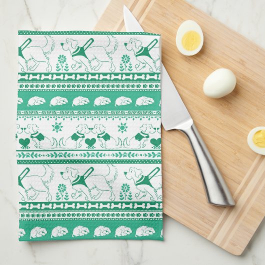 ガイド犬の物語ゴールデンパターン – 緑 –  キッチンタオル (四つ折り)