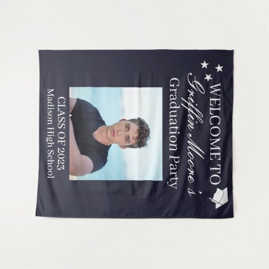 ガイ大学院モダン卒業生カスタムの写真ウェルカムサイン タペストリー (正面(横))