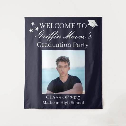 ガイ大学院モダン卒業生カスタムの写真ウェルカムサイン タペストリー (正面)