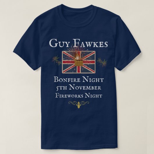 ガイ・フォークス英国連合ジャック国旗、花火ユニット Tシャツ (デザイン正面)