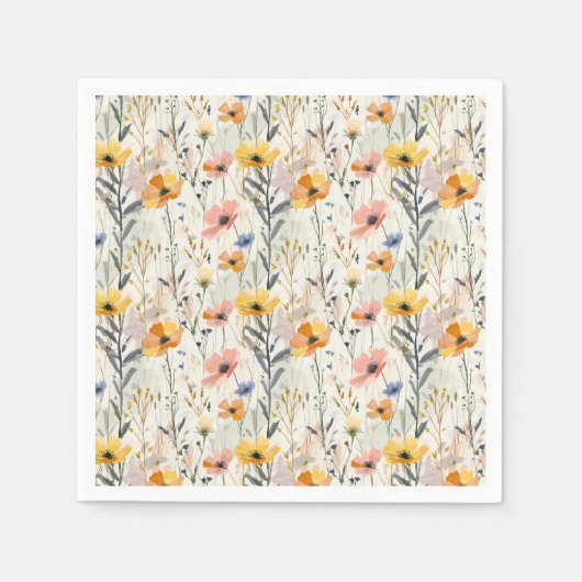 ガウアッシュ牧草花パターン スタンダードカクテルナプキン (正面)