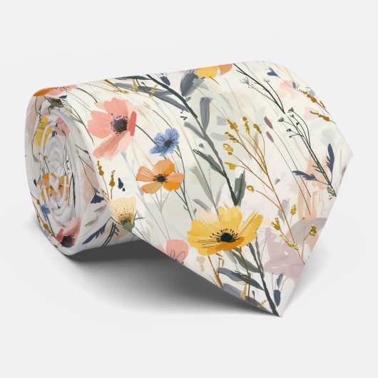 ガウアッシュ牧草花パターン ネクタイ (ロール)
