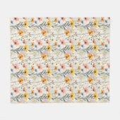 ガウアッシュ牧草花パターン フリースブランケット (正面(横))