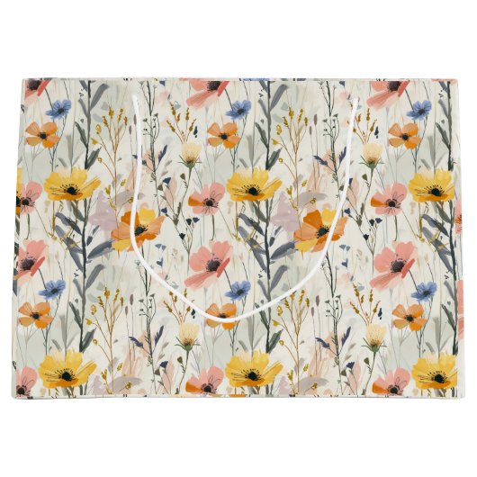 ガウアッシュ牧草花パターン ラージペーパーバッグ (正面)