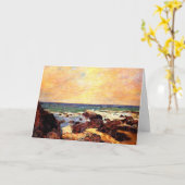 ガウギン-岩と海，1886絵画年， カード (黄色い花)