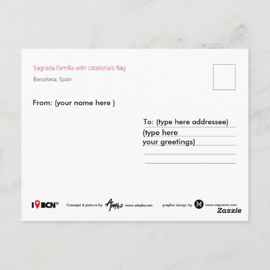 ガウディのサグラダカタロニア国旗に対するファミリア ポストカード (裏面)