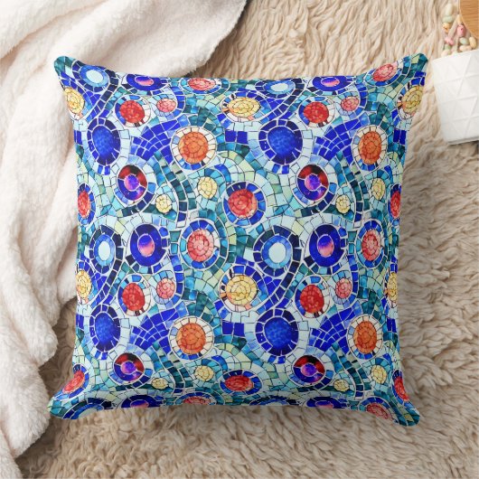 ガウディインスパイア数々のカラーのモザイク模様 クッション (ブランケット)