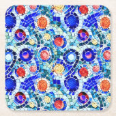 ガウディインスパイア数々のカラーのモザイク模様 スクエアペーパーコースター (正面)