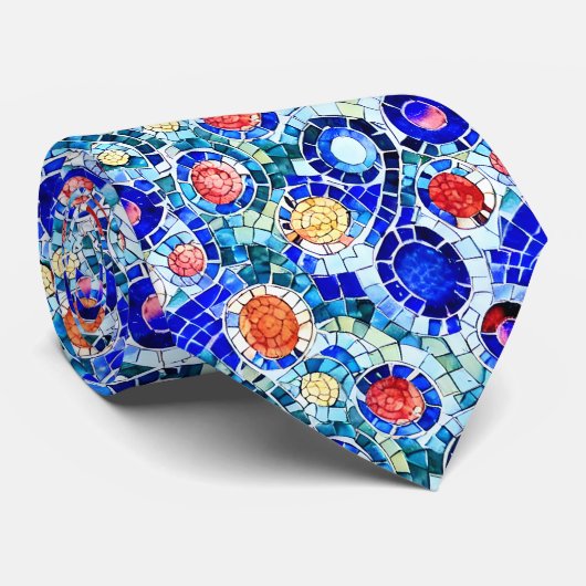 ガウディインスパイア数々のカラーのモザイク模様 ネクタイ (ロール)