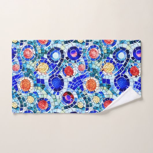ガウディインスパイア数々のカラーのモザイク模様 バスタオルセット (ハンドタオル)