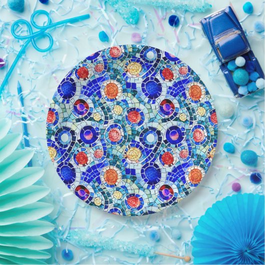 ガウディインスパイア数々のカラーのモザイク模様 ペーパープレート (パーティー)