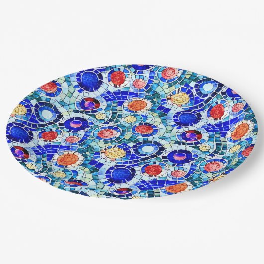 ガウディインスパイア数々のカラーのモザイク模様 ペーパープレート (アングル)