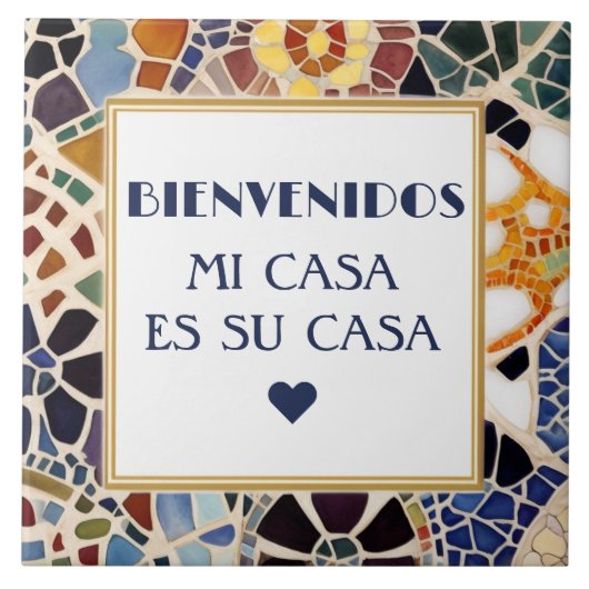 ガウディ風フェイクモザイク Bienvenidos Mi Casa Es Su Casa タイル (正面)
