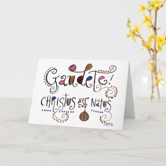 ガウデテ・ラテン・ミサ・カトリック・クリスマス カード (黄色い花)