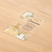 ガウンきらめくアイボリーフローラ金ゴールドキンセアニェラ アクリル招待状 (レイダウン)