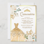 ガウンきらめくアイボリーフローラ金ゴールドキンセアニェラ 招待状 (正面)