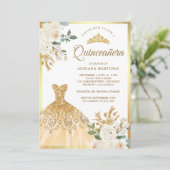ガウンきらめくアイボリーフローラ金ゴールドキンセアニェラ 招待状 (スタンド正面)
