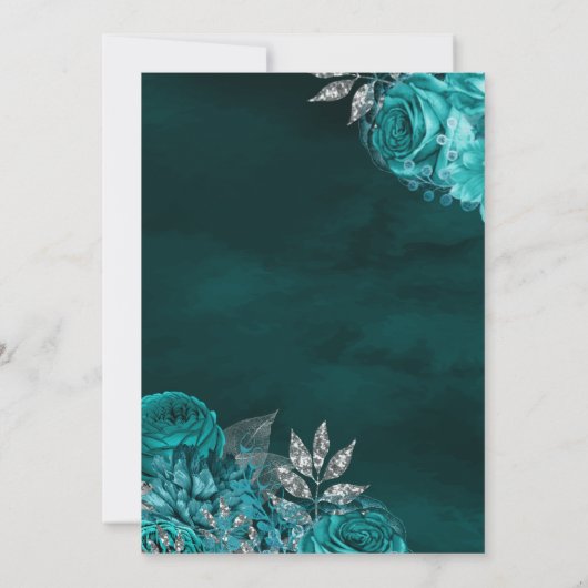 ガウンきらめくティール（緑がかった色）バラシルバーキンセアニェラ 招待状 (裏面)