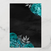 ガウンきらめくティール（緑がかった色）バラブラックキンセアニェラ金ゴールド 箔招待状 (裏面)