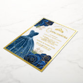 ガウンきらめくネイビーブルーバラキンセアニェラ金ゴールド 箔招待状 (回転した状態)