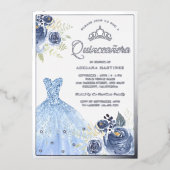 ガウンきらめくパステルブルーバラキンセアニェラ 箔招待状 (正面)