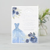ガウンきらめくパステルブルーバラキンセアニェラ 箔招待状 (立ち正面)
