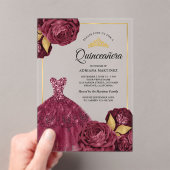 ガウンきらめくブルゴーニュフローラ金ゴールドキンセアニェラ アクリル招待状 (インサイチュ (ポータブル))