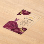 ガウンきらめくブルゴーニュフローラ金ゴールドキンセアニェラ アクリル招待状 (レイダウン)