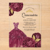 ガウンきらめくブルゴーニュフローラ金ゴールドキンセアニェラ アクリル招待状 (正面)