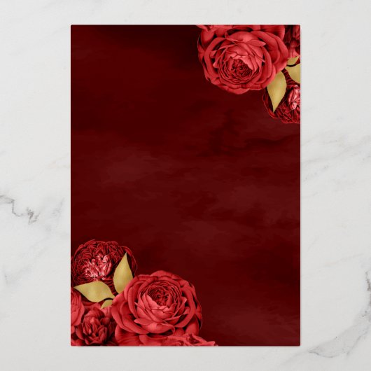 ガウンきらめくレッドローゼスキンセアニェラ金ゴールド 箔招待状 (裏面)