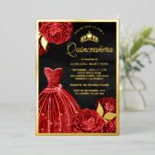 ガウンきらめくレッドローゼズブラックキンセアニェラ金ゴールド 箔招待状 (立ち正面)