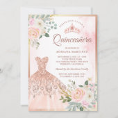 ガウンきらめく赤面フローラバラ金ゴールドキンセアニェラ 招待状 (正面)