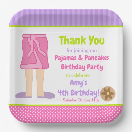 ガウンのパジャマとパンケーキのパーティー ペーパープレート (正面)
