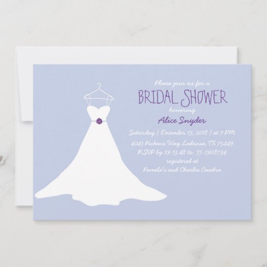 ガウンのブライダルシャワー招待（ラベンダー&パープル） 招待状 (正面)