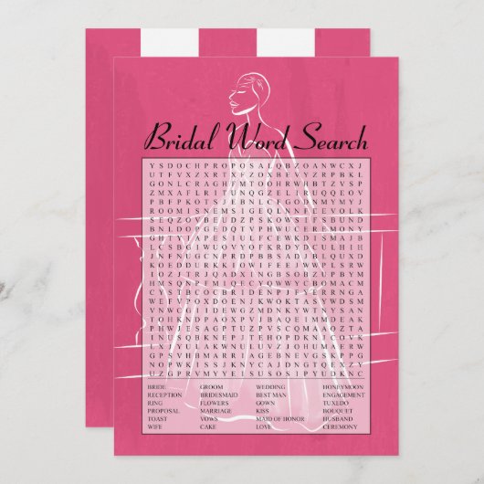 ガウンエレガントブライダルシャワー単語検索ゲームカード 招待状 (正面/裏面)