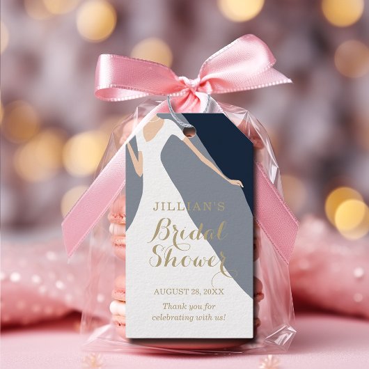 ガウンオンネイビーブルーブライダルシャワーサンキュー ギフトタグ