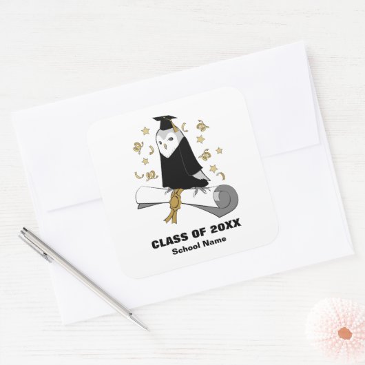 ガウン幼稚園フクロウ/幼稚園卒業 スクエアシール (封筒)