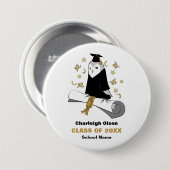 ガウン幼稚園フクロウ/幼稚園卒業 缶バッジ (正面&裏面)