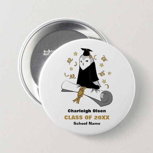 ガウン幼稚園フクロウ/幼稚園卒業 缶バッジ (正面&裏面)