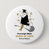 ガウン幼稚園フクロウ/幼稚園卒業 缶バッジ (正面)