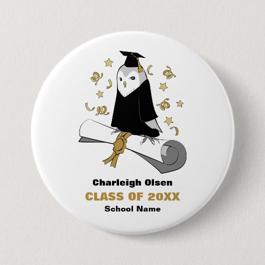 ガウン幼稚園フクロウ/幼稚園卒業 缶バッジ (正面)