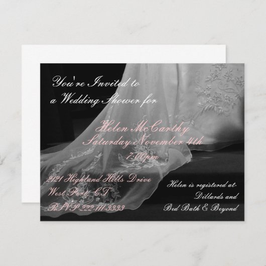 ガウン結婚のブライダルシャワーの招待 招待状 (正面/裏面)