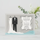 ガウン&タキシード結婚ズまたはカップルのシャワー招待状 招待状 (スタンド正面)