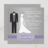 ガウン、灰色の保存のタキシード日付の招待状 セーブザデート (正面/裏面)