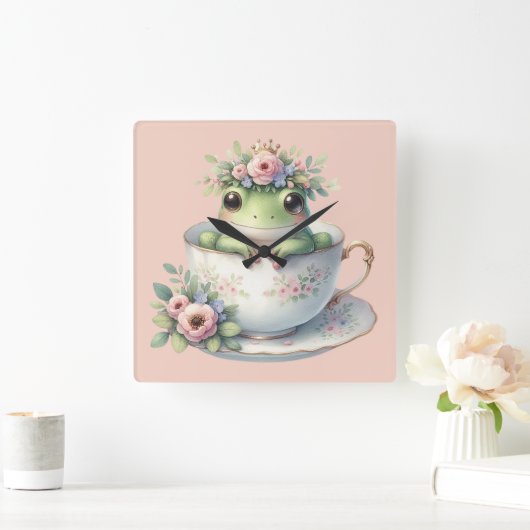 ガエルお洒落インフローラ茶碗 スクエア壁時計 (ホーム)