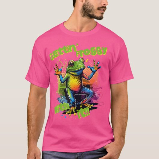 ガエルでフロギーおもしろい踊り Tシャツ (正面)