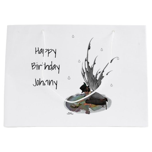 ガエル付きボーイレインフェアリー抱き枕 ラージペーパーバッグ (正面)