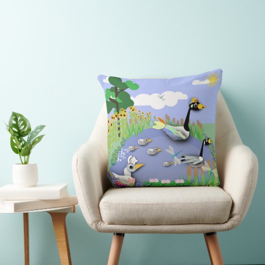 ガカラフルーゼとアヒルを持つ漫画スタイル池 クッション (椅子)