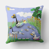 ガカラフルーゼとアヒルを持つ漫画スタイル池 クッション (裏面)